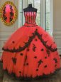 Appliques Vestidos de Quinceanera Red Lace Up Sleeveless Floor Length
