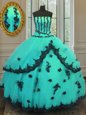 Fine Floor Length Turquoise Quinceanera Dress Strapless Sleeveless Lace Up