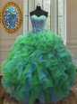 High End Multi-color Organza Lace Up Quinceanera Gowns Sleeveless Floor Length Beading and Ruffles