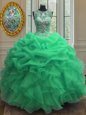 Super Turquoise Tulle Lace Up Scoop Sleeveless Floor Length Quinceanera Dress Beading and Ruffles