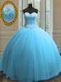 Latest Sweetheart Sleeveless Tulle Sweet 16 Quinceanera Dress Beading and Sequins Lace Up