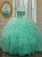 Romantic Scoop Apple Green Lace Up Sweet 16 Quinceanera Dress Beading and Ruffles Sleeveless Floor Length