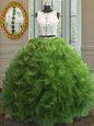 Colorful Green Ball Gowns Scoop Sleeveless Organza Floor Length Clasp Handle Appliques and Ruffles Quinceanera Dress