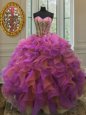 Multi-color Ball Gowns Beading and Ruffles Quinceanera Gowns Lace Up Organza Sleeveless Floor Length