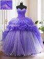 Sleeveless With Train Beading and Ruffled Layers Lace Up 15 Quinceanera Dress with Purple Sweep Train
