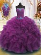 Trendy Strapless Sleeveless Lace Up Vestidos de Quinceanera Purple Organza