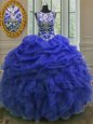 Edgy Royal Blue Scoop Neckline Beading and Ruffles and Pick Ups Quinceanera Gown Sleeveless Lace Up