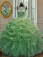 High Class Scoop Pick Ups Sleeveless Organza Lace Up Quinceanera Dresses for Military Ball and Sweet 16 and Quinceanera