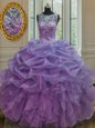 Edgy Scoop Lavender Lace Up Sweet 16 Quinceanera Dress Beading and Ruffles and Pick Ups Sleeveless Floor Length