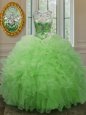 Ball Gowns Organza Scoop Sleeveless Beading and Ruffles Floor Length Lace Up 15 Quinceanera Dress