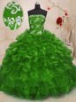 Lace Up Strapless Beading and Appliques Ball Gown Prom Dress Organza Sleeveless
