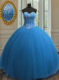 New Style Blue Lace Up Sweetheart Beading and Sequins Quinceanera Dress Tulle Sleeveless