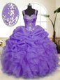 Lavender Sleeveless Beading and Ruffles and Pick Ups Floor Length Sweet 16 Quinceanera Dress