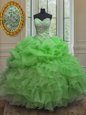 Vestidos de Quinceanera Military Ball and Sweet 16 and Quinceanera and For with Beading and Ruffles and Pick Ups Straps Sleeveless Zipper