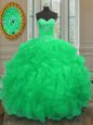 Organza Sweetheart Sleeveless Lace Up Beading and Embroidery and Ruffles Quinceanera Dresses in Green