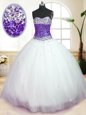 White And Purple Quinceanera Gown Military Ball and Sweet 16 and Quinceanera and For with Beading Sweetheart Sleeveless Lace Up