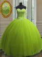 Modest Yellow Green Lace Up Sweetheart Beading and Sequins 15th Birthday Dress Tulle Sleeveless