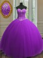 Sequins Floor Length Ball Gowns Sleeveless Purple 15th Birthday Dress Lace Up