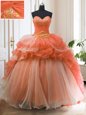 Orange Red Ball Gowns Organza Sweetheart Sleeveless Beading and Ruffled Layers With Train Lace Up Sweet 16 Dress Sweep Train