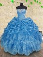 Adorable Floor Length Lace Up Quinceanera Dress Baby Blue and In for Military Ball and Sweet 16 and Quinceanera with Beading and Appliques and Ruffles and Ruching