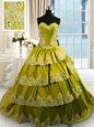 Olive Green Sweetheart Neckline Beading and Appliques and Ruffled Layers 15 Quinceanera Dress Sleeveless Lace Up