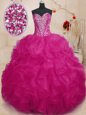 Admirable Baby Pink Lace Up Sweetheart Beading and Ruffles Quinceanera Gowns Organza Sleeveless