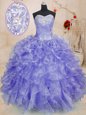 Lavender Lace Up Sweetheart Beading and Ruffles 15th Birthday Dress Organza Long Sleeves