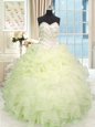 Dramatic Sweetheart Sleeveless Organza Quinceanera Gown Beading and Ruffles Lace Up