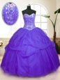 Simple Purple Tulle Lace Up Quinceanera Gown Sleeveless Floor Length Sequins and Pick Ups