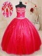 Fashion Beading Quinceanera Gowns Red Lace Up Sleeveless Floor Length