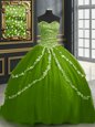 Olive Green Sleeveless Brush Train Beading and Appliques With Train Quinceanera Gown