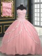 New Arrival With Train Pink Sweet 16 Dresses Sweetheart Sleeveless Brush Train Lace Up