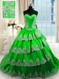 Captivating Ball Gowns Sweetheart Sleeveless Taffeta With Train Court Train Lace Up Beading and Appliques and Ruffled Layers Quince Ball Gowns