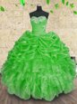 Green Lace Up Quinceanera Gowns Beading and Appliques and Ruffles and Ruching Sleeveless Floor Length