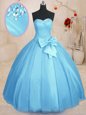 Baby Blue Ball Gowns Tulle Sweetheart Sleeveless Beading and Bowknot Floor Length Lace Up 15th Birthday Dress