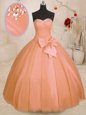 Orange Lace Up Quinceanera Gowns Beading and Bowknot Sleeveless Floor Length