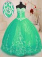 Turquoise Lace Up 15 Quinceanera Dress Beading and Embroidery Sleeveless Floor Length