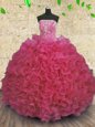 Captivating Ball Gowns Sweet 16 Dress Hot Pink Strapless Organza Sleeveless Floor Length Lace Up