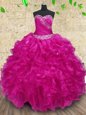 Stunning Sweetheart Sleeveless Lace Up Ball Gown Prom Dress Fuchsia Organza
