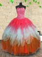 Sleeveless Floor Length Beading and Ruffles and Ruffled Layers Lace Up Ball Gown Prom Dress with Multi-color