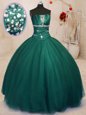 Superior Beading 15th Birthday Dress Dark Green Lace Up Sleeveless Floor Length