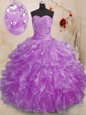 Decent Floor Length Rose Pink 15th Birthday Dress Sweetheart Sleeveless Lace Up