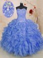 Floor Length Lace Up Quinceanera Dresses Blue and In for Military Ball and Sweet 16 and Quinceanera with Beading and Ruffles