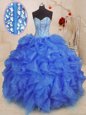 Floor Length Royal Blue Sweet 16 Quinceanera Dress Sweetheart Sleeveless Lace Up