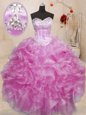 Spectacular Lilac Lace Up 15th Birthday Dress Beading and Ruffles Sleeveless Floor Length