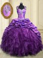 Simple Floor Length Purple Sweet 16 Quinceanera Dress Halter Top Sleeveless Lace Up