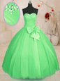 Exquisite Tulle Sleeveless Floor Length Vestidos de Quinceanera and Beading and Bowknot