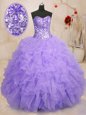 Fancy Lavender Sweetheart Neckline Beading and Ruffles Sweet 16 Dress Sleeveless Lace Up