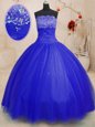 Royal Blue Tulle Lace Up Sweet 16 Dress Sleeveless Floor Length Beading