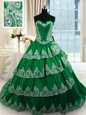 Dark Green Sweetheart Lace Up Beading and Appliques and Ruffled Layers Sweet 16 Dresses Court Train Sleeveless